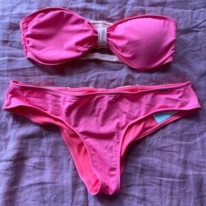 Pink Bandeau Bikini Set with Bow - Hollister